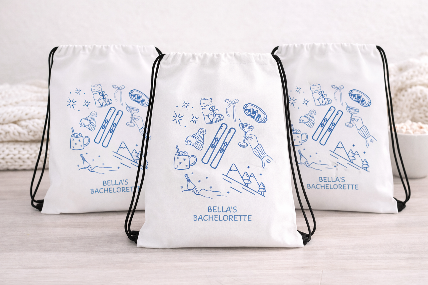 Ski Bachelorette Party Favor Bags, Winter Bach Drawstring Bags, Mountain Bachelorette Welcome Bags, Custom Snow Weekend Tote, Drawstring bag