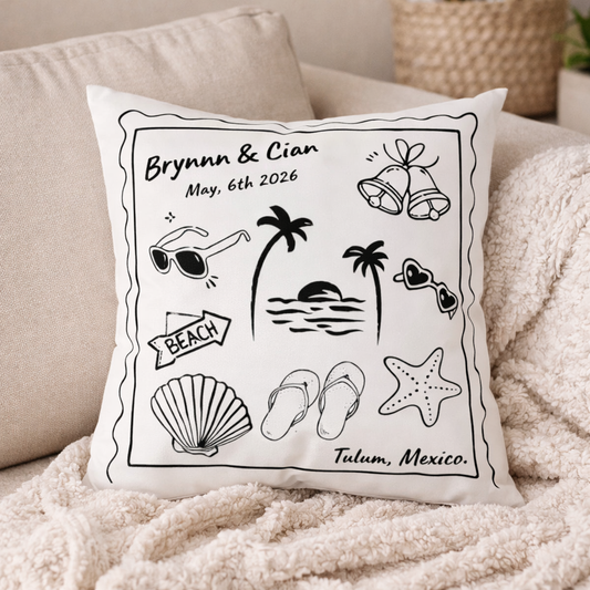 Personalized Beach Wedding Pillow | Destination Wedding Home Decor