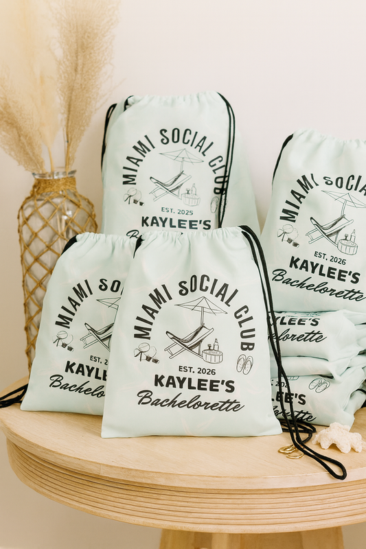 Miami Bachelorette Favor Bags | Personalized Bridal Party Drawstring Bags