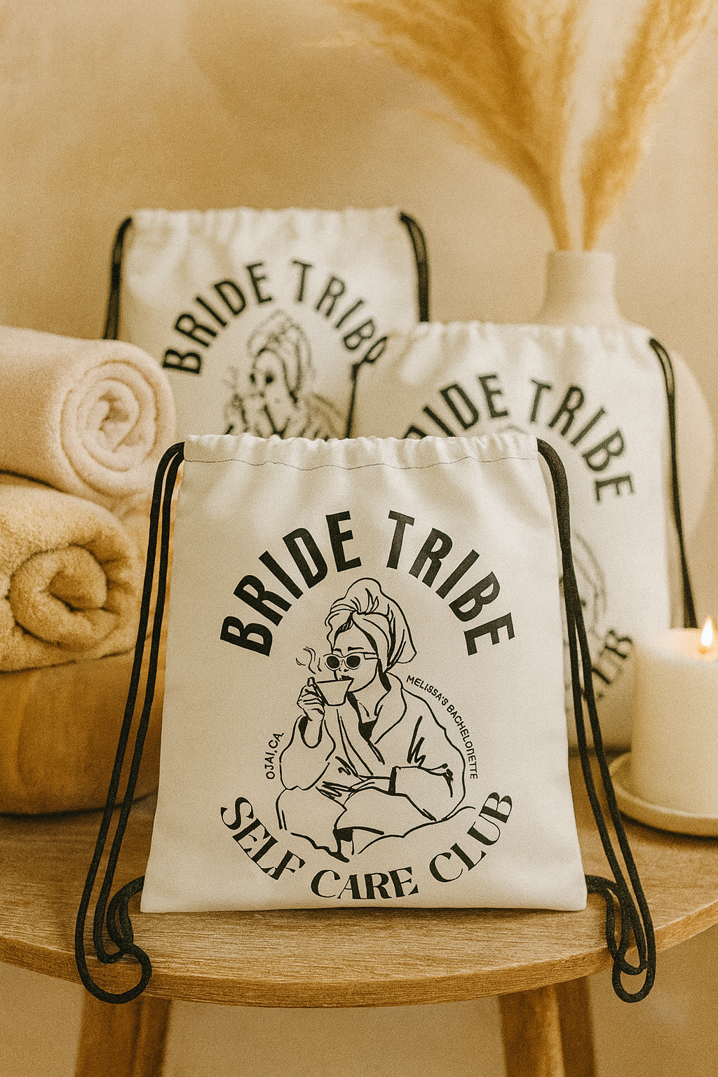 Bride Tribe Self Care Club Drawstring Bags | Spa Bachelorette Favor Bags, Bridal Weekend Welcome Bags,Drawstring bag