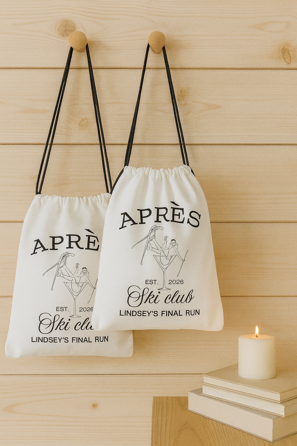 Après Ski Bachelorette Favor Bags | Personalized Ski Weekend Drawstring Bags