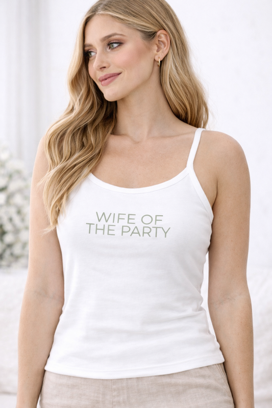 Personalized Wife of the Party Fitted Bridal Tank – Front & Back Date Detail, Women’s micro-rib tank top