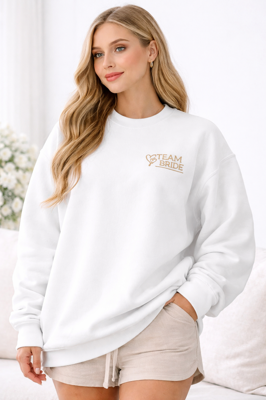 Team Bride Oversized Crewneck – Minimal Bridal Sweatshirt, Unisex garment-dyed fleece crewneck sweatshirt