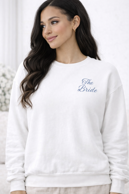 The Bride Oversized Crewneck – Minimal Bridal Sweatshirt, Unisex garment-dyed fleece crewneck sweatshirt
