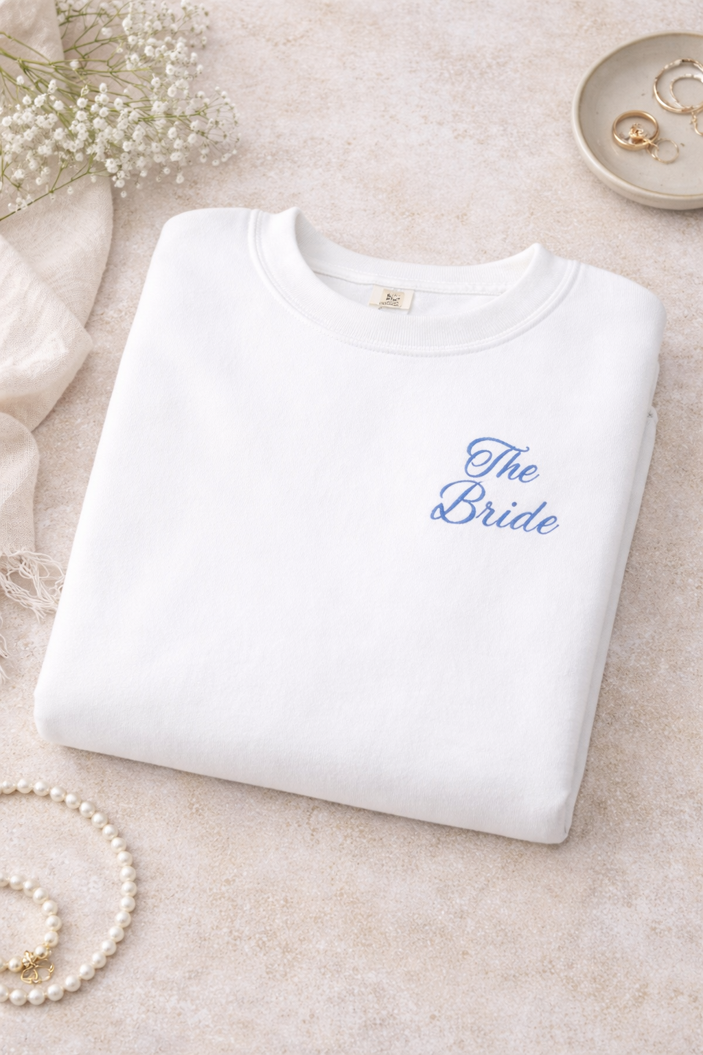 The Bride Oversized Crewneck – Minimal Bridal Sweatshirt, Unisex garment-dyed fleece crewneck sweatshirt