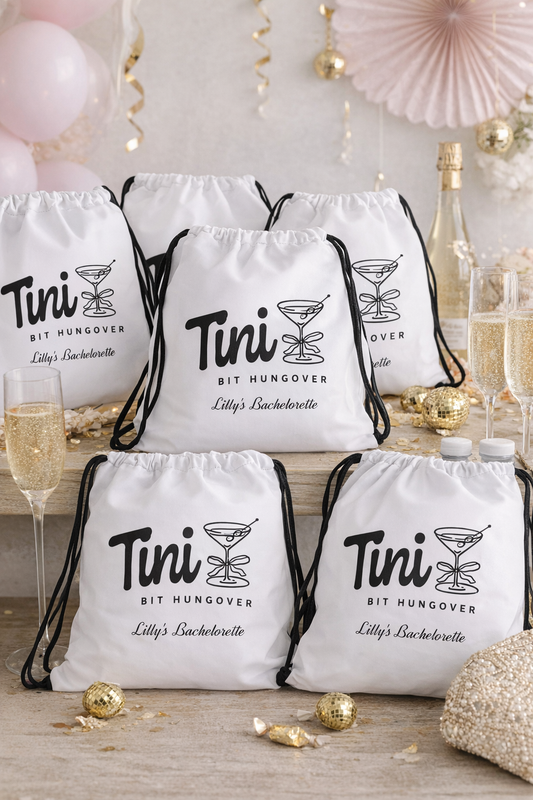 Tini Bit Hungover Drawstring Bag – Personalized Bachelorette Hangover Kit Bag | Bridal Party Recovery Favor-Drawstring bag