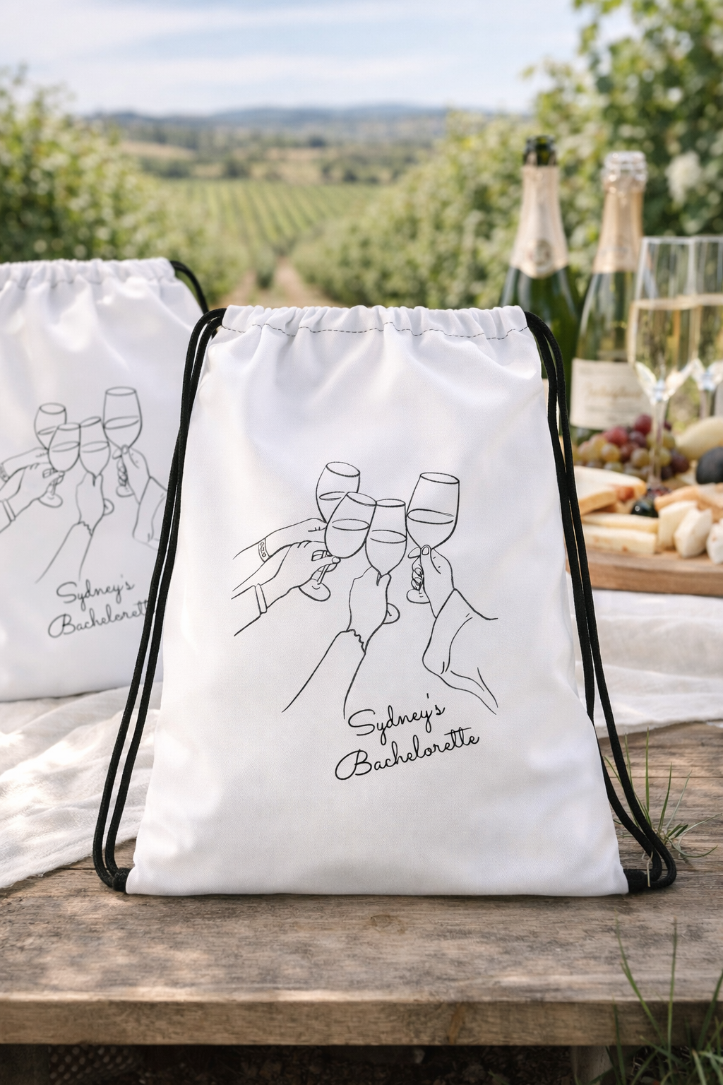 Minimalist Wine Toast Bachelorette Party Favor Bag | Personalized Bridesmaid Drawstring Welcome Bag-Drawstring bag