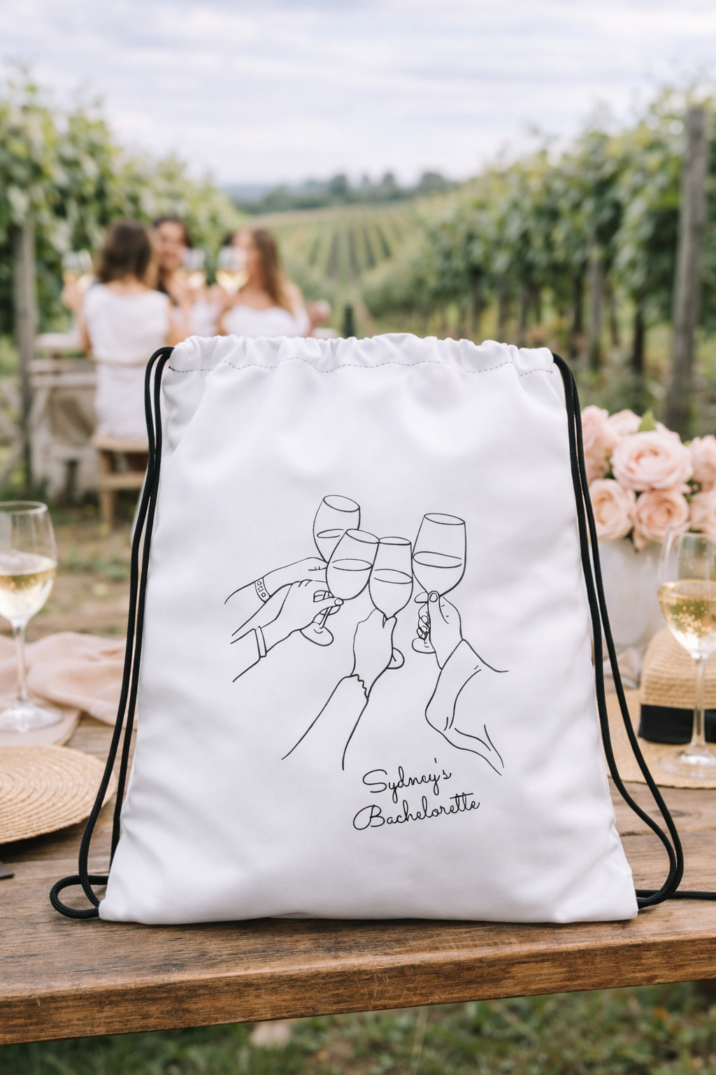 Minimalist Wine Toast Bachelorette Party Favor Bag | Personalized Bridesmaid Drawstring Welcome Bag-Drawstring bag