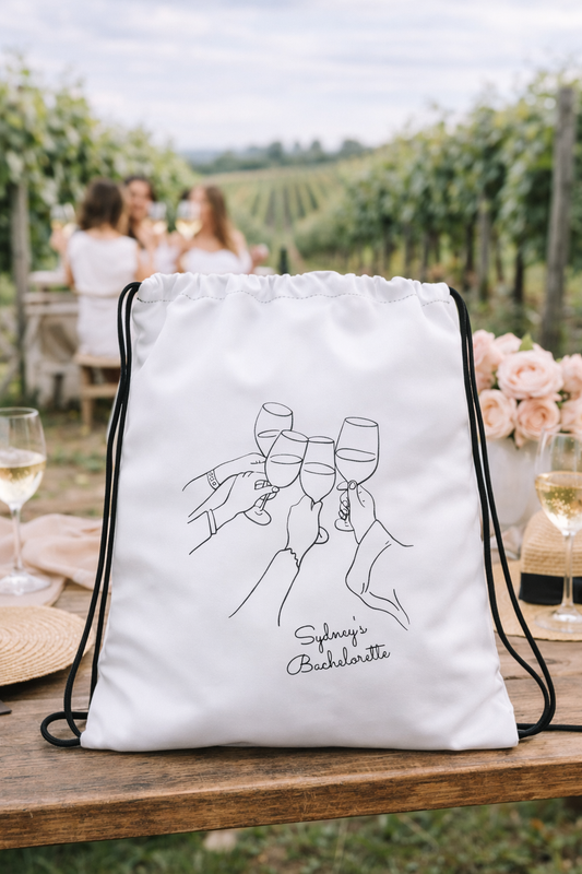 Minimalist Wine Toast Bachelorette Party Favor Bag | Personalized Bridesmaid Drawstring Welcome Bag-Drawstring bag