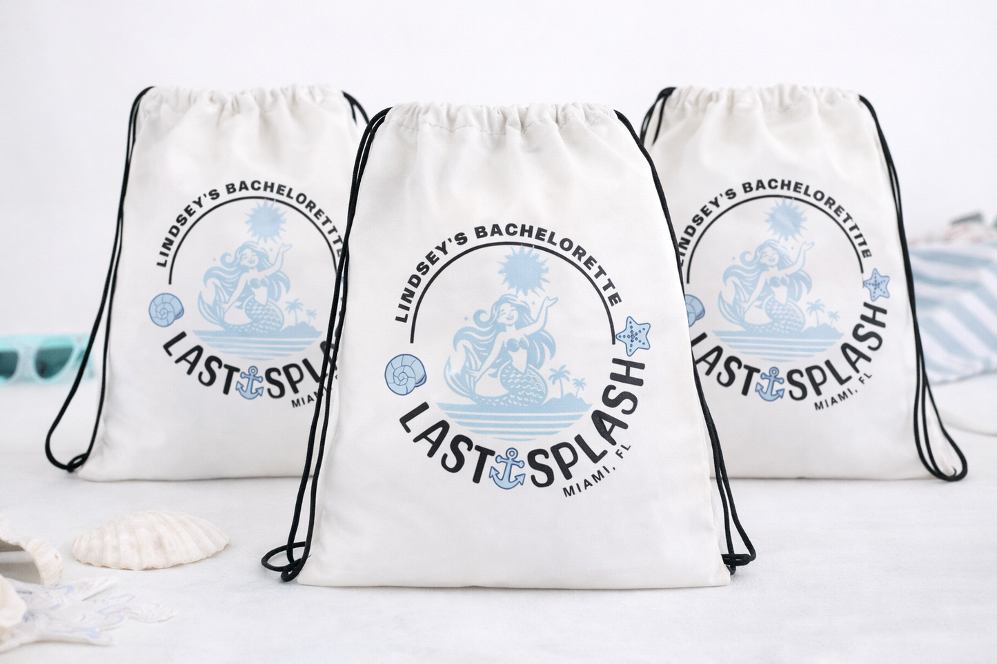 Last Splash Bachelorette Party Drawstring Bag – Miami FL Mermaid Bach Favors | Personalized Beach Bachelorette Gift Bags,Drawstring bag