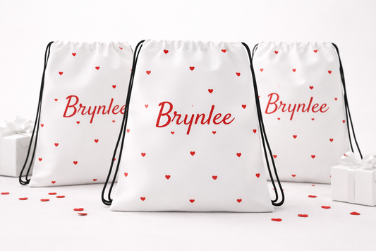 Personalized Heart Name Drawstring Bag | Custom Kids Gift Bag | Valentine Party Favor Backpack | Red Heart Name Sack-Drawstring bag