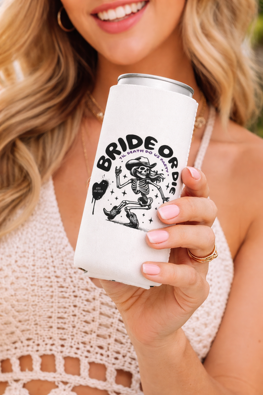 Bride or Die Bachelorette Koozie – Skeleton Cowboy Can Cooler – Til Death Do Us Party Bach Favor,Can cooler