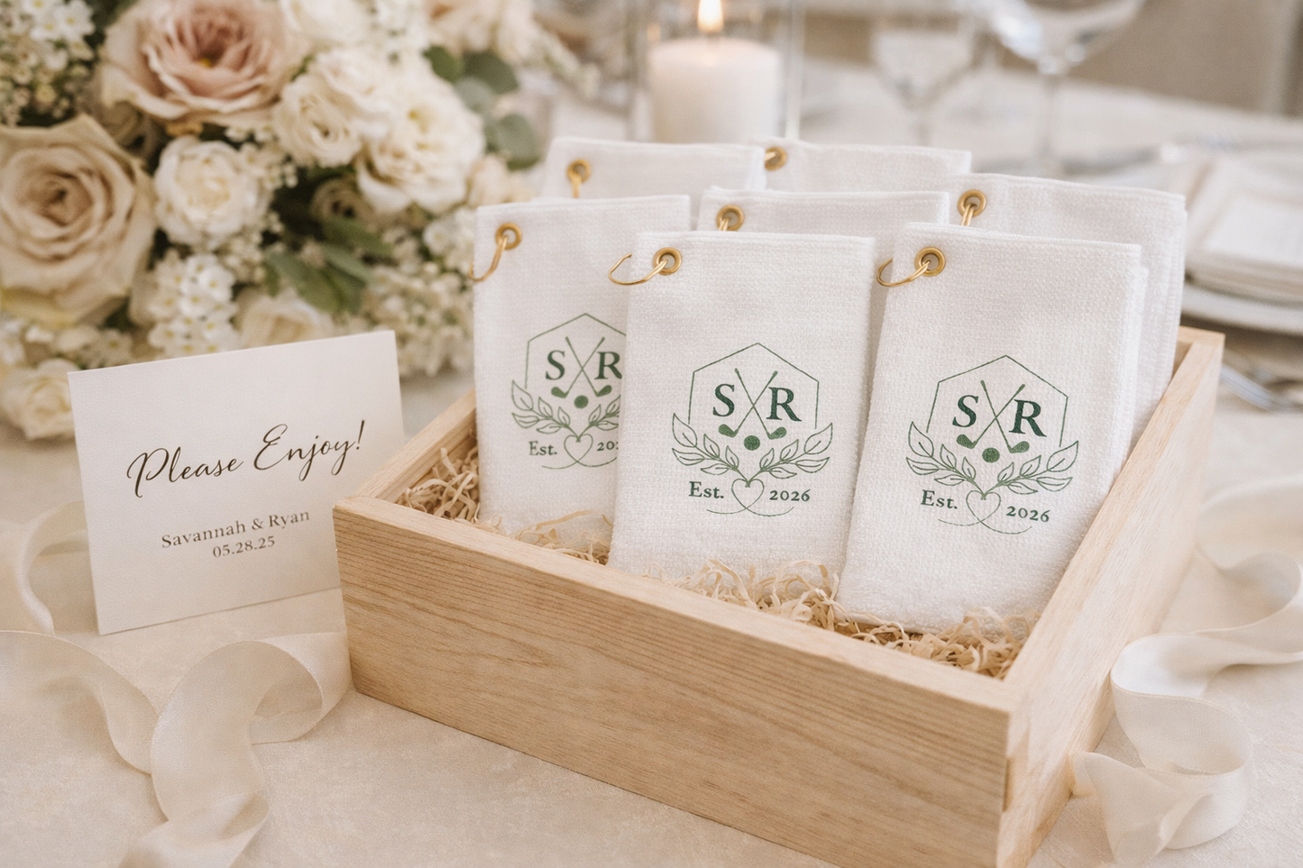 Personalized Golf Towel Wedding Favor | Custom Monogram Golf Gift | Elegant Wedding Reception Favor | Golf Lover Wedding Keepsake-Golf towel
