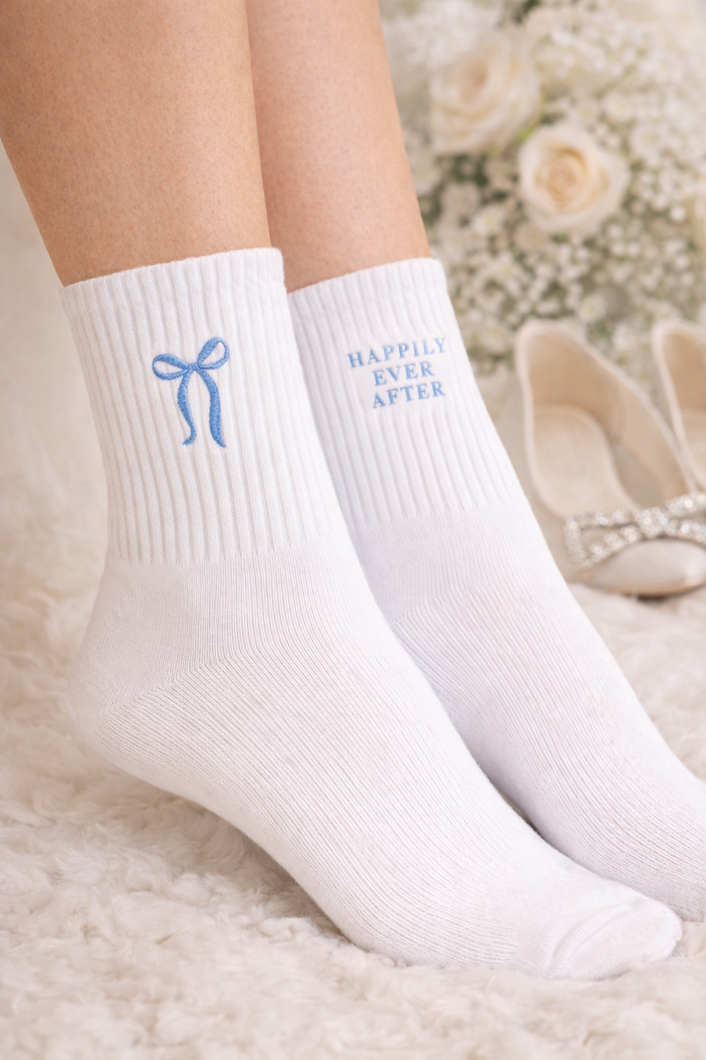 Something Blue Bridal Socks – “Happily Ever After” Wedding Day Socks, Embroidered socks