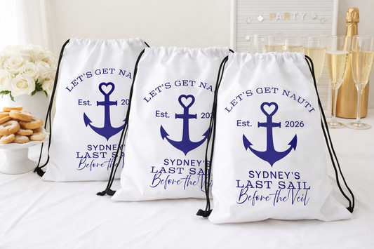 Let’s Get Nauti Personalized Bachelorette Drawstring Bag – Personalized Nautical Bridal Party Favor, Last Sail Before the Veil ToteDrawstring bag