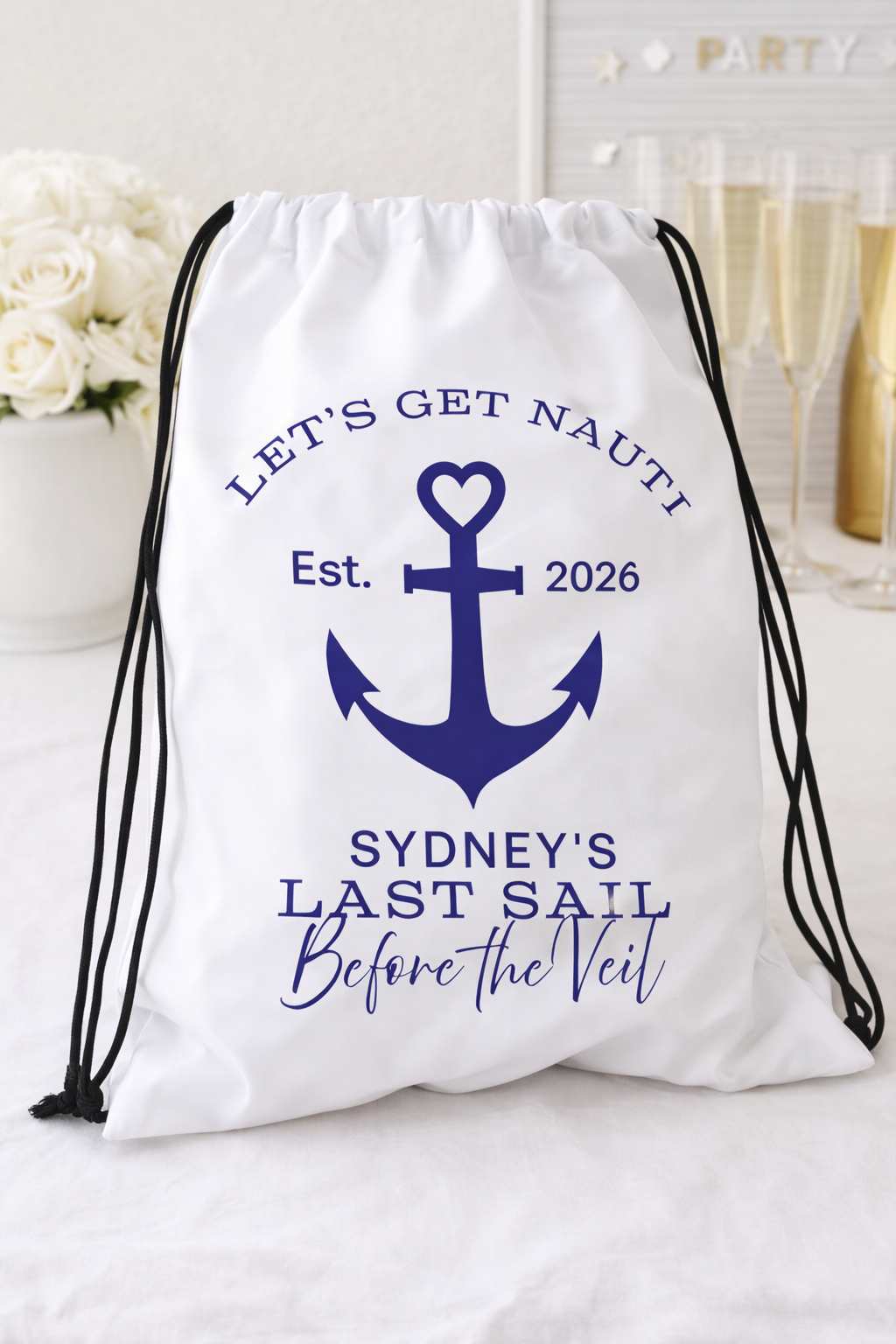 Let’s Get Nauti Personalized Bachelorette Drawstring Bag – Personalized Nautical Bridal Party Favor, Last Sail Before the Veil ToteDrawstring bag