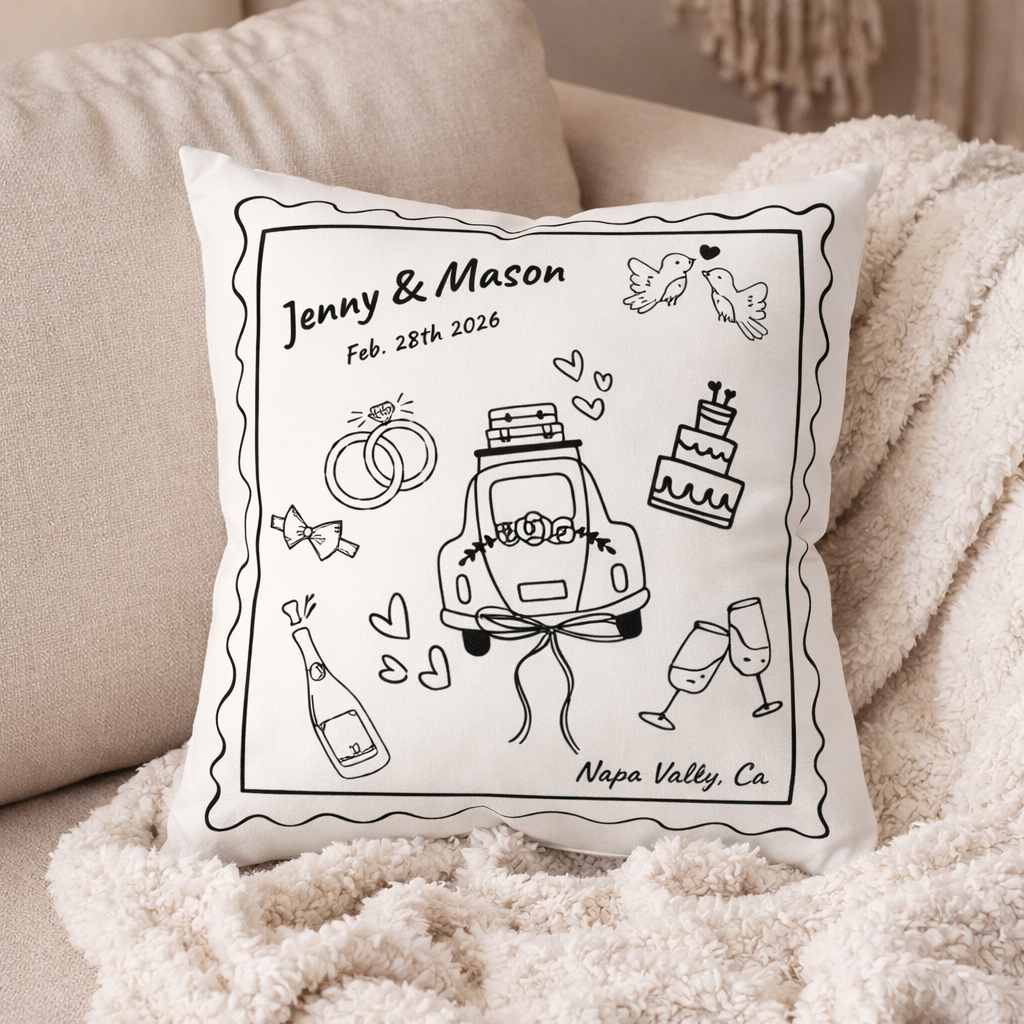 Personalized Wedding Memory Pillow Cover | Custom Wedding Date Pillow | Engagement Gift | Newlywed Keepsake | Anniversary Home Decor - Pillow Case