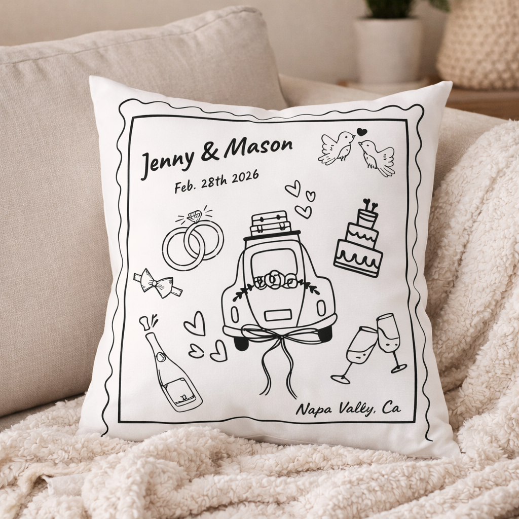 Personalized Wedding Memory Pillow Cover | Custom Wedding Date Pillow | Engagement Gift | Newlywed Keepsake | Anniversary Home Decor - Pillow Case