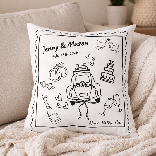 Personalized Wedding Memory Pillow Cover | Custom Wedding Date Pillow | Engagement Gift | Newlywed Keepsake | Anniversary Home Decor - Pillow Case