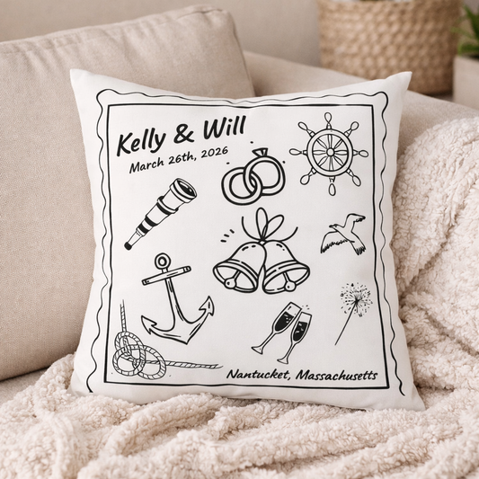 Personalized Nautical Wedding Pillow | Coastal Wedding Home Decor