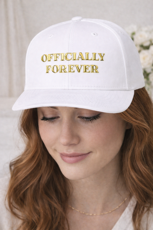 Officially Forever Bride Hat – White Bridal Baseball Cap, Wedding Weekend Hat, Bride Gift, Engagement & Honeymoon Hat- Snapback Hat