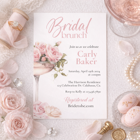 Elegant Bridal Brunch Invitation | Pink Rose Bridal Shower Invite | Champagne Brunch Wedding Shower Invitation | 4x6 Bride Celebration Standard 4x6 Postcard