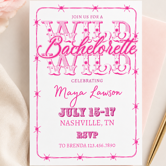 Wild Wild Bachelorette Invitation & Weekend Itinerary | Cowgirl Bachelorette Party Template
