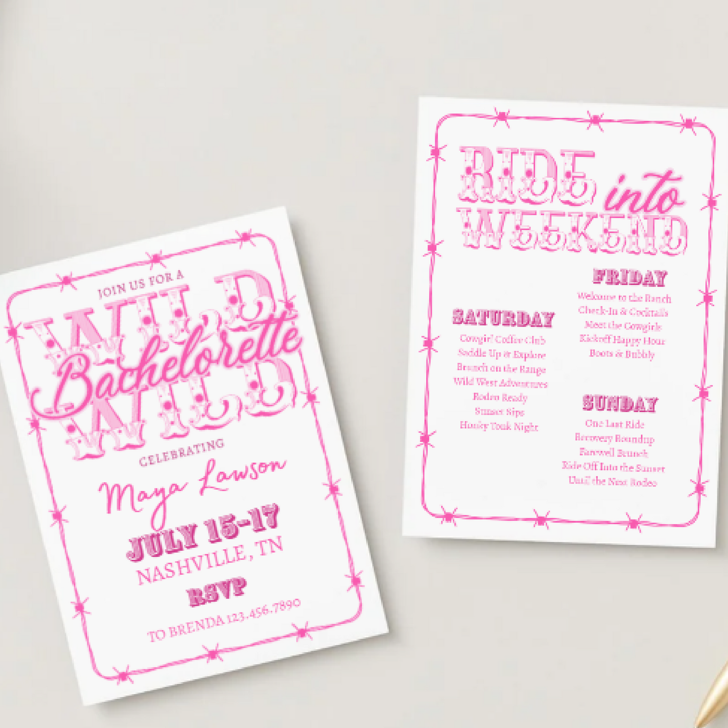 Wild Wild Bachelorette Invitation & Weekend Itinerary | Cowgirl Bachelorette Party Template