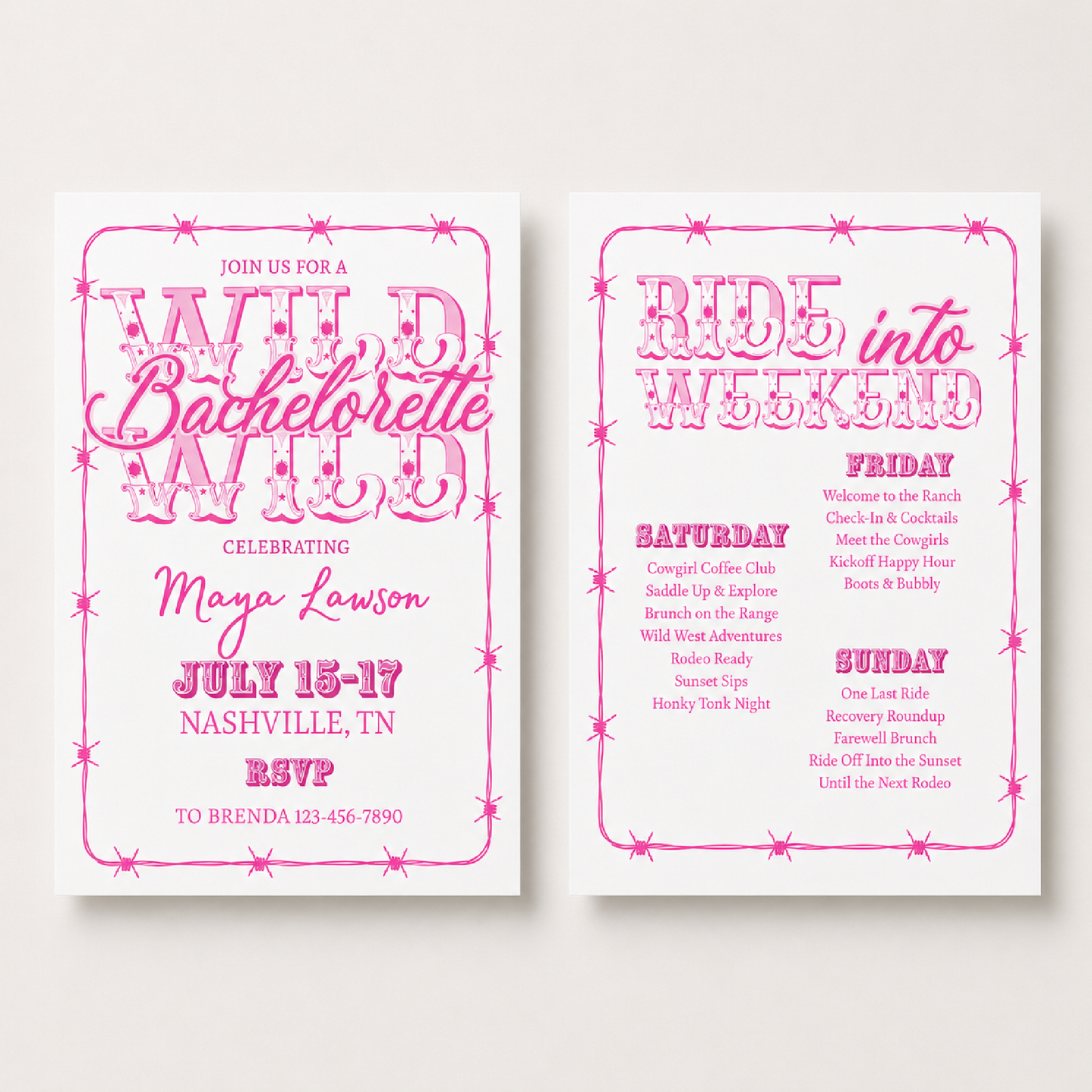 Wild Wild Bachelorette Invitation & Weekend Itinerary | Cowgirl Bachelorette Party Template