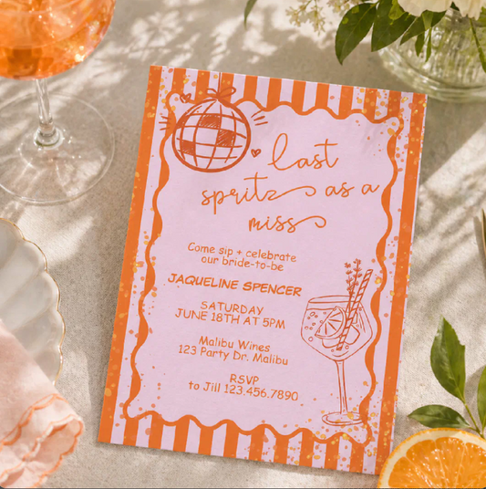 Last Spritz as a Miss Bachelorette, Bridal Shower Invitation