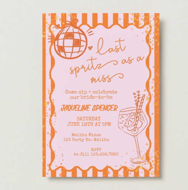 Last Spritz as a Miss Bachelorette, Bridal Shower Invitation