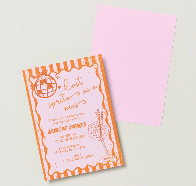 Last Spritz as a Miss Bachelorette, Bridal Shower Invitation